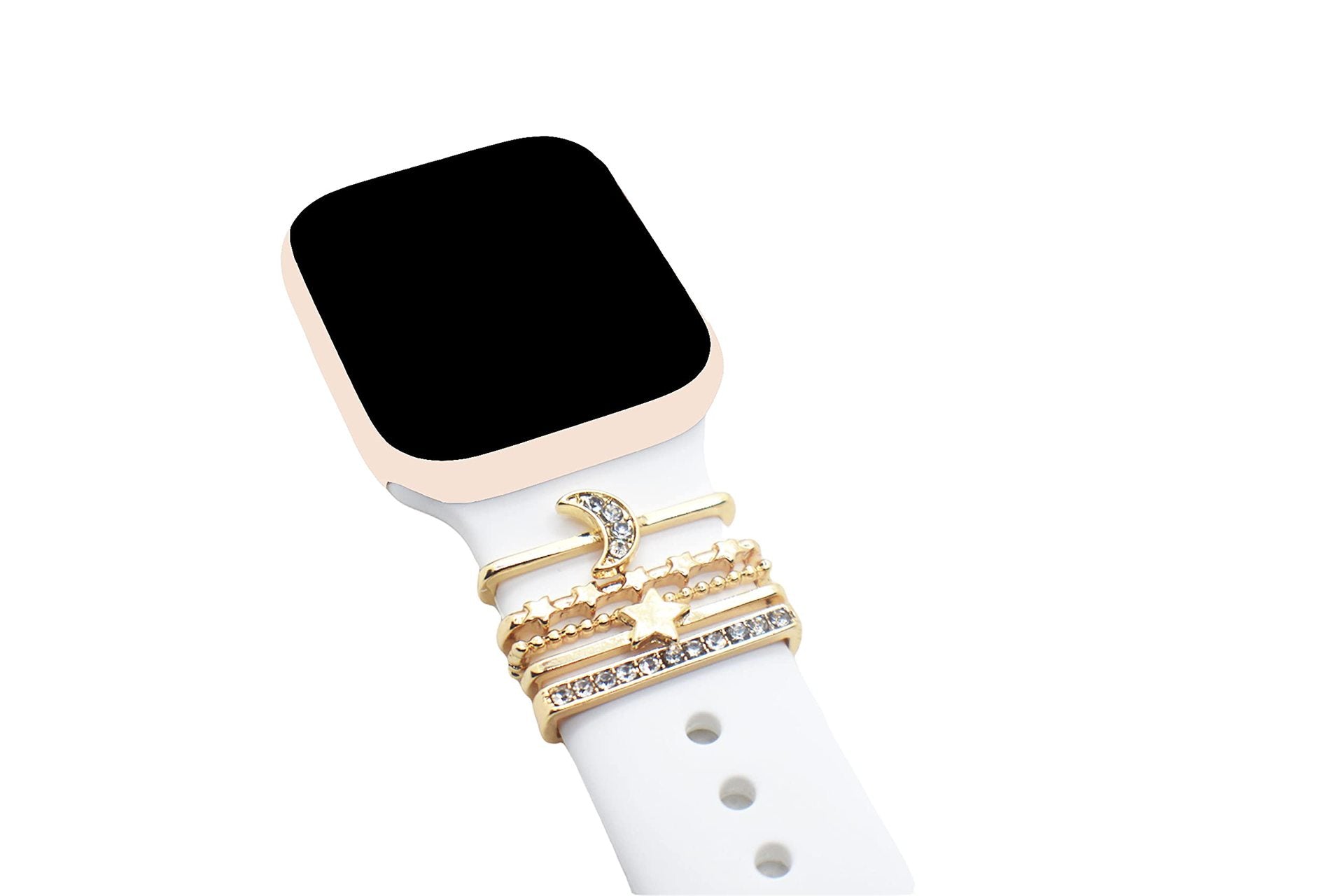 Wholesale Star and Moon Diamond-Encrusted Decorative Ring Suitable for Apple Watch Silicone Strap Decorative Nail Accessories with Sparkling Diamonds