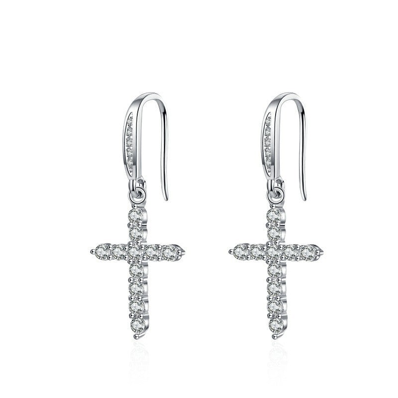 Wholesale Cross Ear Hook Earrings Micro-inlaid Zircon Earrings