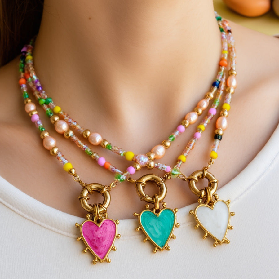 Wholesale  Heart-Shaped Beaded Pendant Necklace