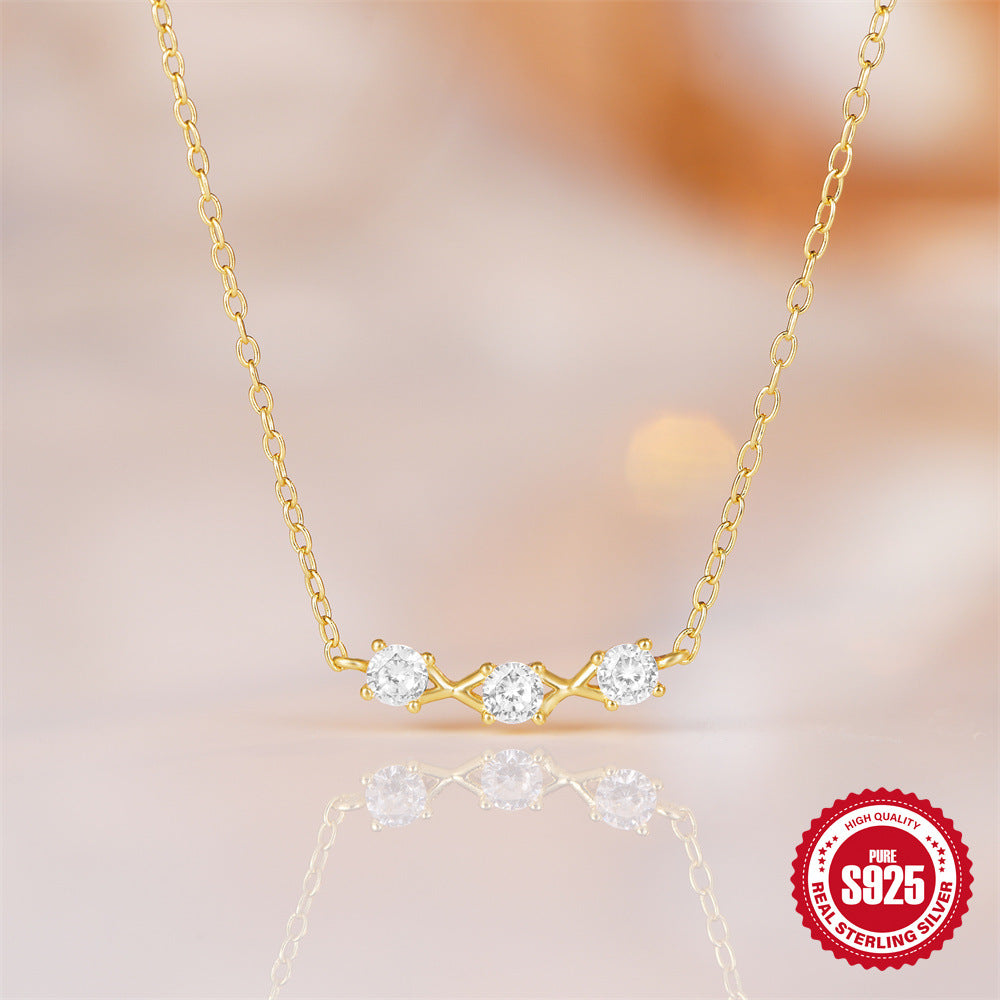 Wholesale  S925 Sterling Silver Three Diamond-encrusted Women's Stacked Necklace