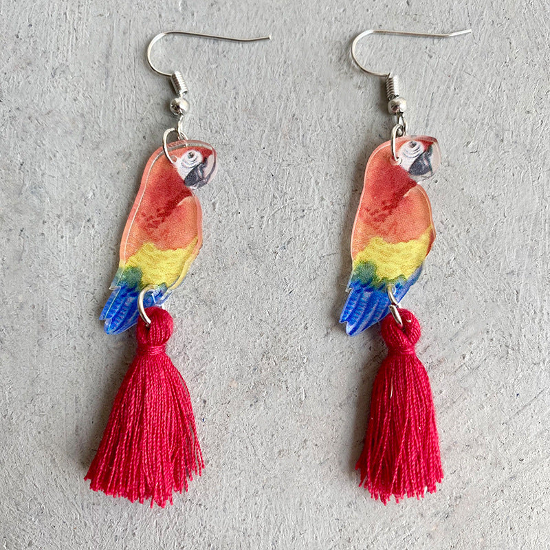 Wholesale 2 Pairs/pack Colorful Parrot Tassel Acrylic Earrings ACC-ES-HY080