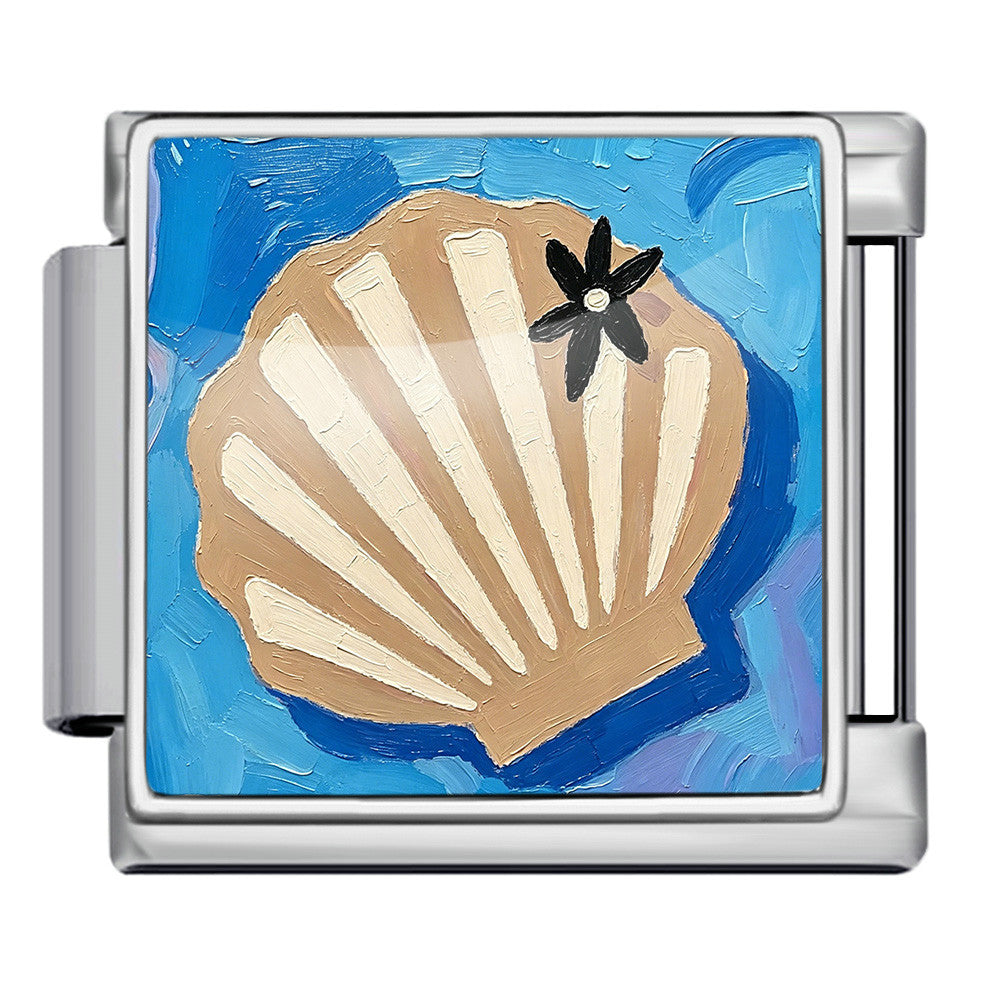 Wholesale Summer Beach Shell Square Painting Pattern Stainless Steel Bracelet DIY Fashion Accessory