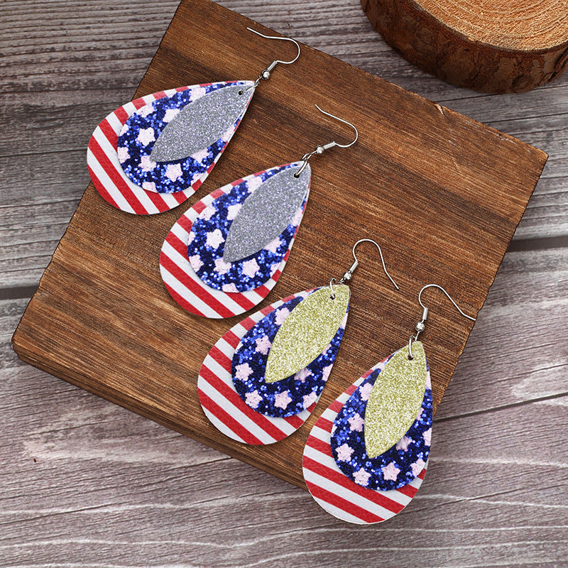Wholesale  Flag Leather Earrings Independence Day Earrings