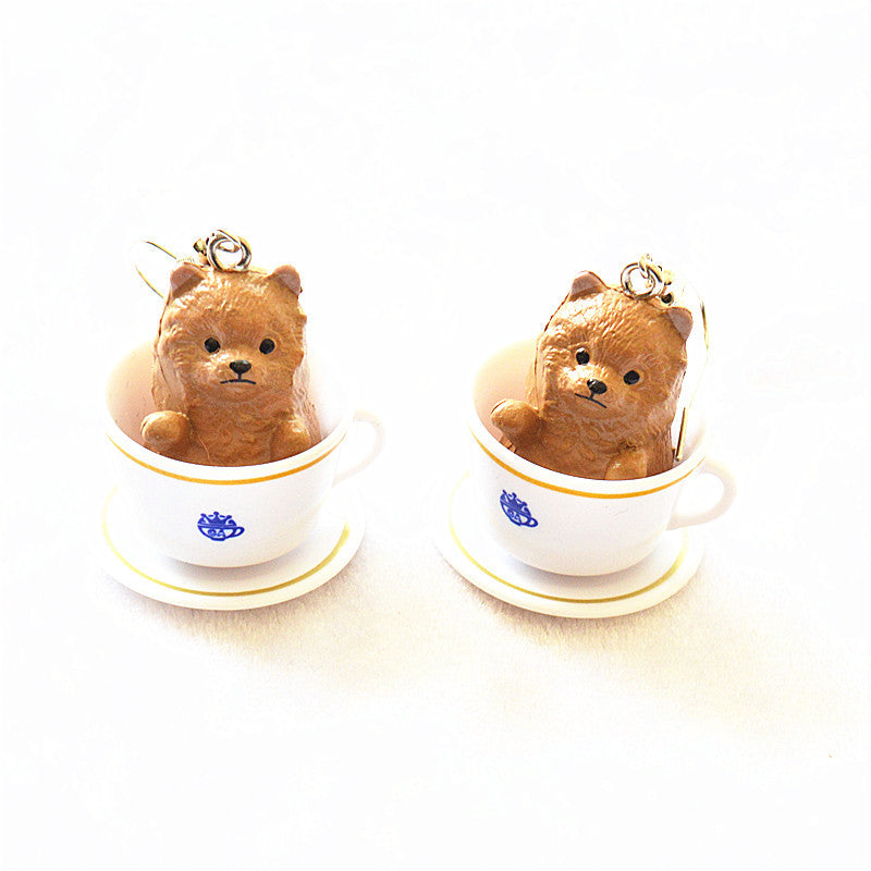 Wholesale Creative Mini Cartoon Demitasse Coffee Cup Dog Earrings ACC-ES-XN029
