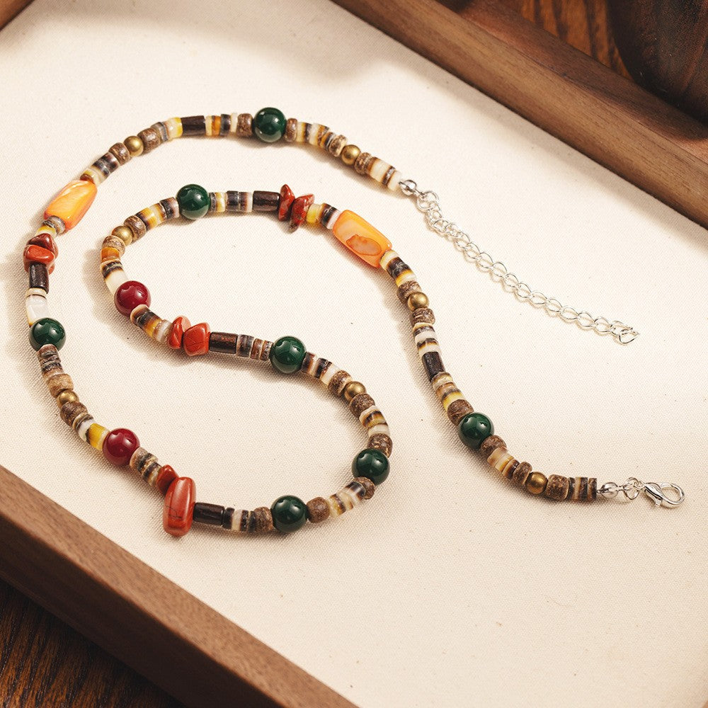 Wholesale Men' s Bohemian Wood Necklace with Zinc Alloy Pendant Retro Summer Gift