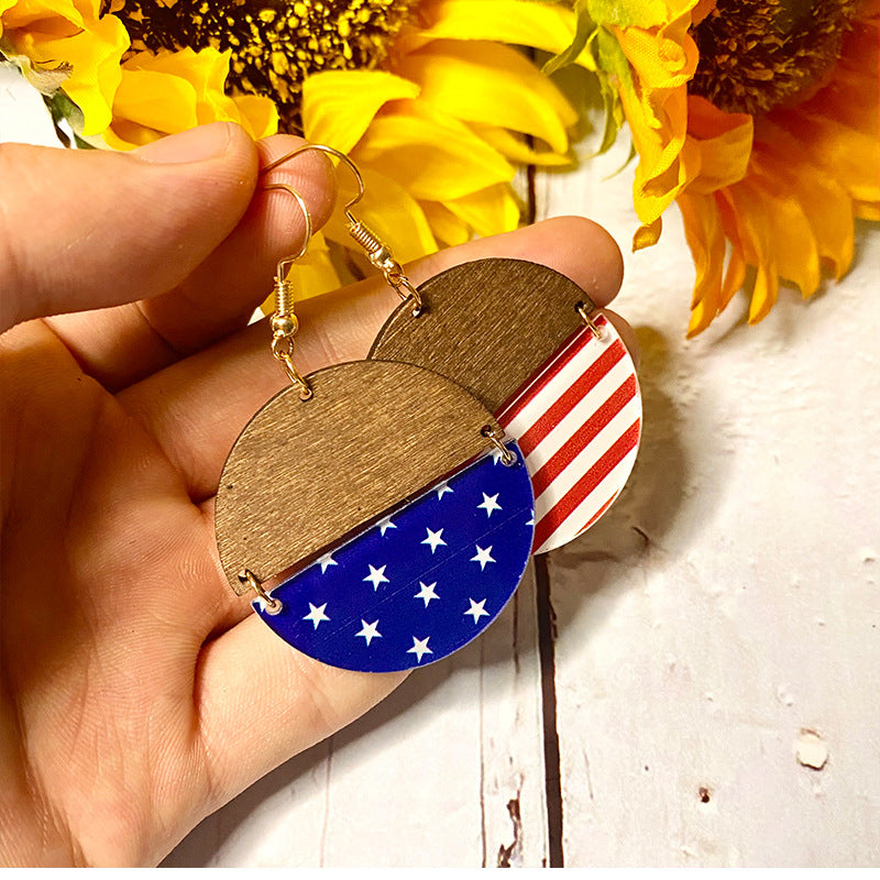 Wholesale American Independence Day Wooden Acrylic Spliced Earrings ACC-ES-XinChuan019