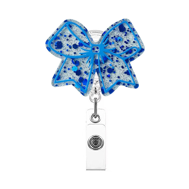 Wholesale acrylic pink bow retractable name tag clip  Badge Reels