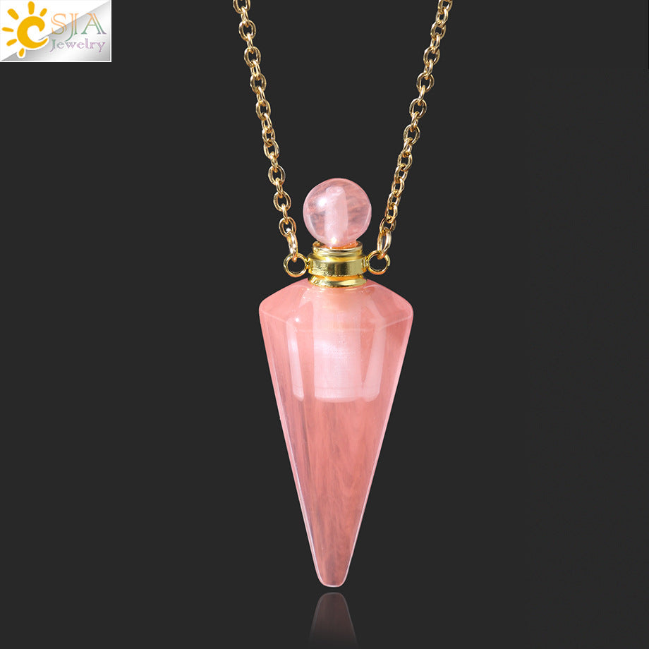 Wholesale Natural Stone Crystal Stone Hexagonal Column Perfume Bottle Necklace ACC-NE-HuaiShe002