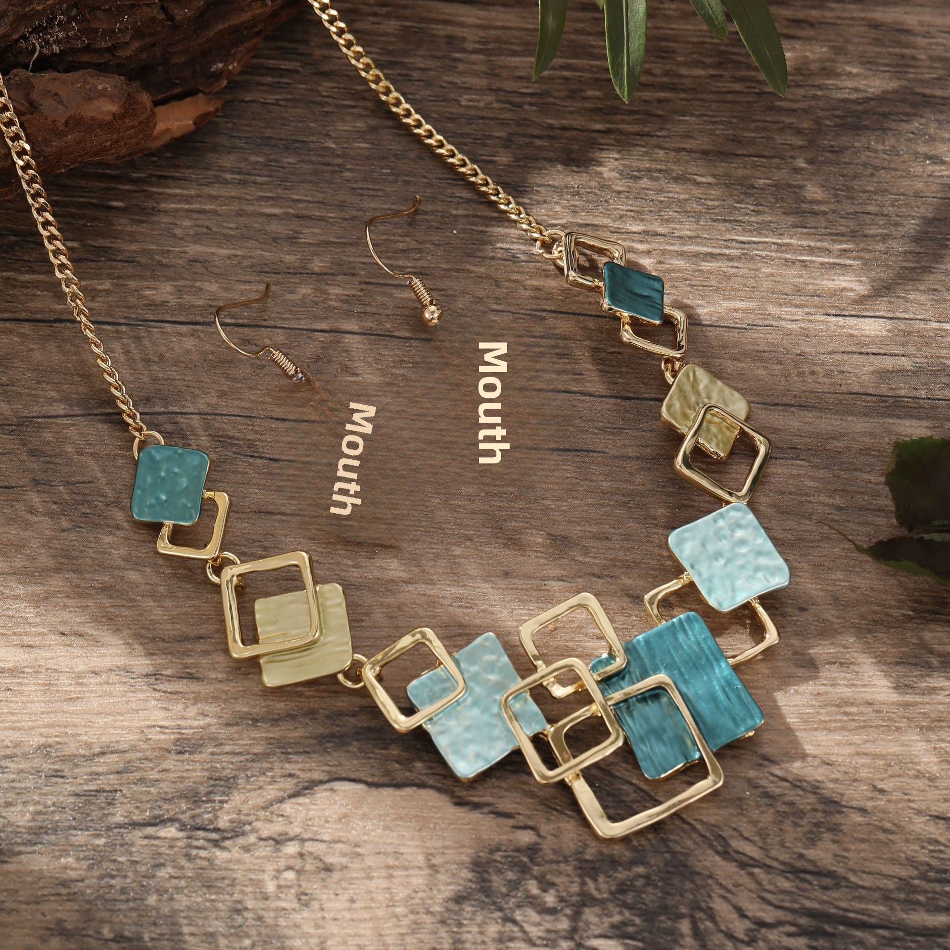 Wholesale  Colorful Oil Painting Geometric Square Earrings Bracelet Necklace Suit