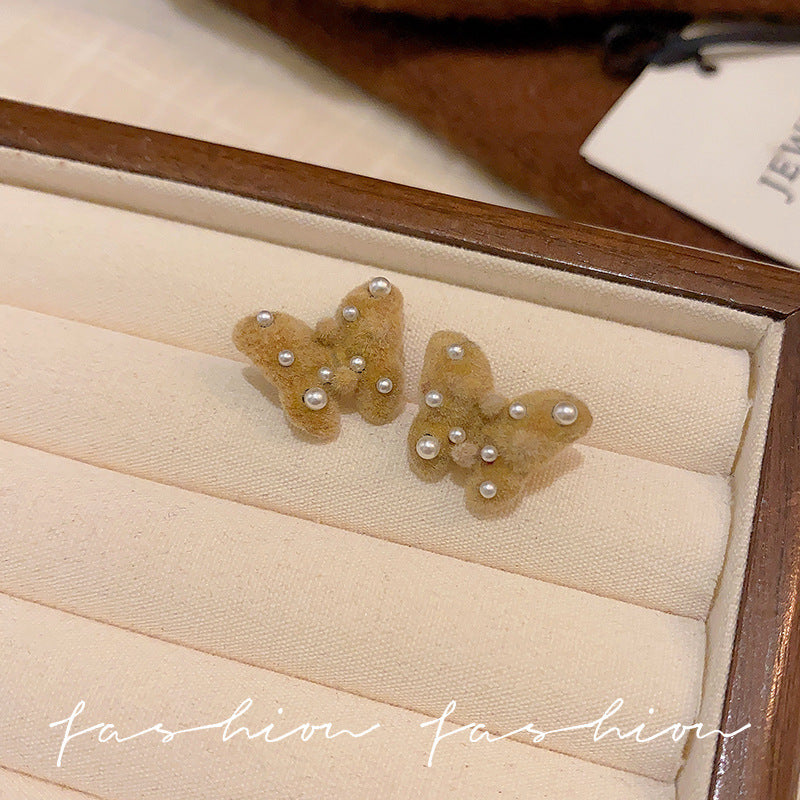 Wholesale 925 silver needle flocking plush earrings literary exaggerated earrings