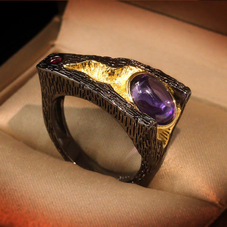 Wholesale Vintage Black Gold Purple Gemstone Ring