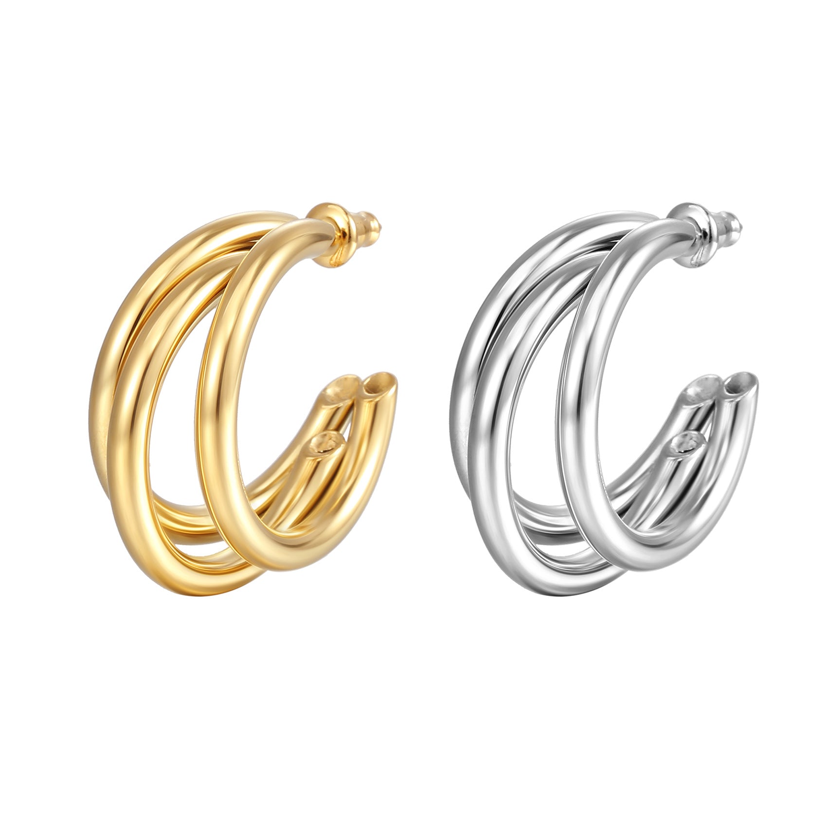 Wholesale  Stainless Steel Simple Multi-layer C- ring Earrings