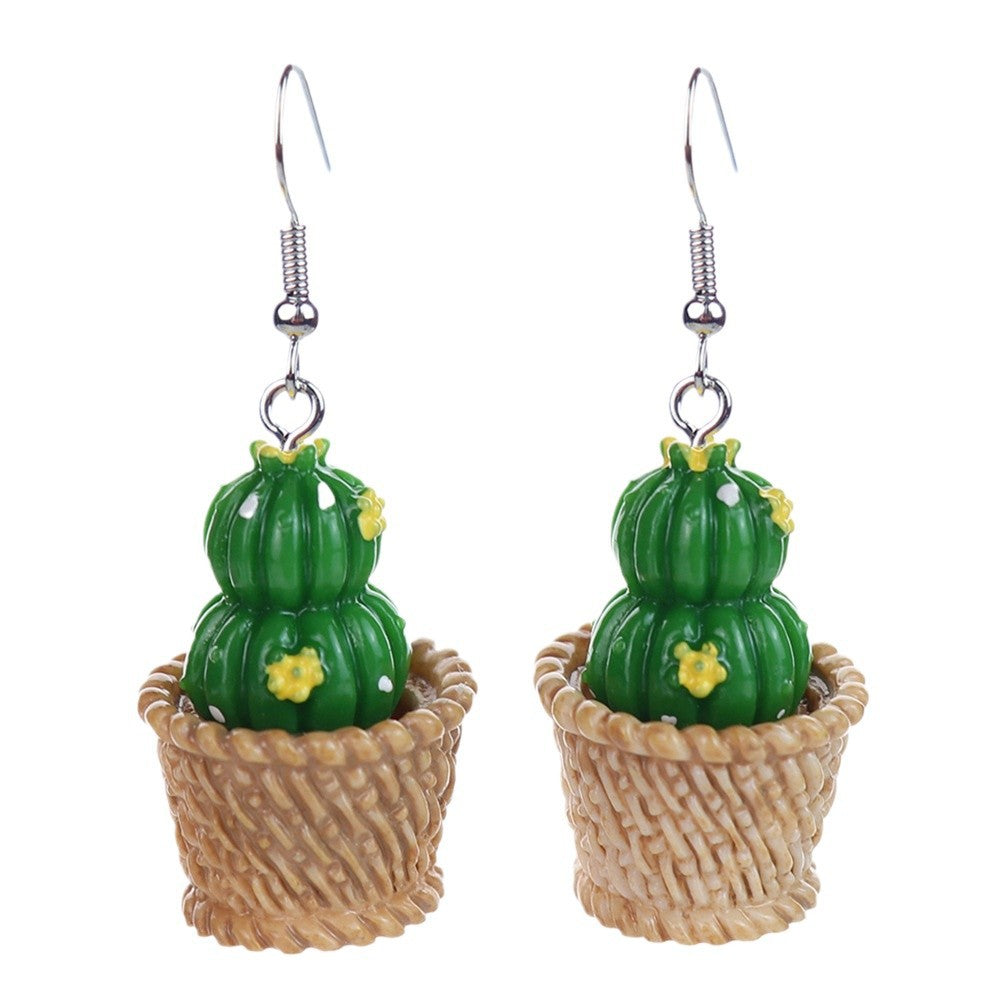 Wholesale fun mini three-dimensional succulent cactus earrings