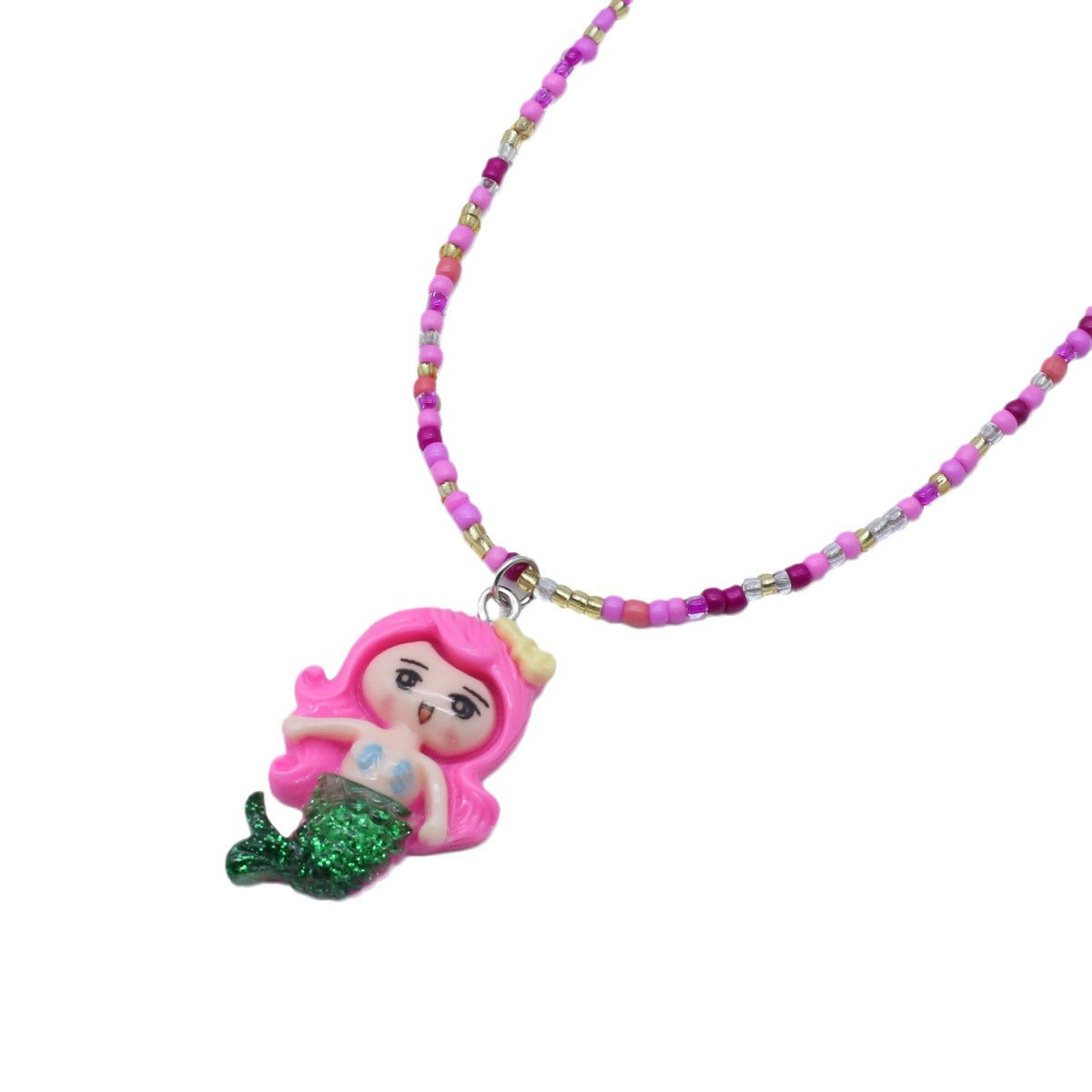 Wholesale gradient mermaid necklace  rice beads beaded necklaces