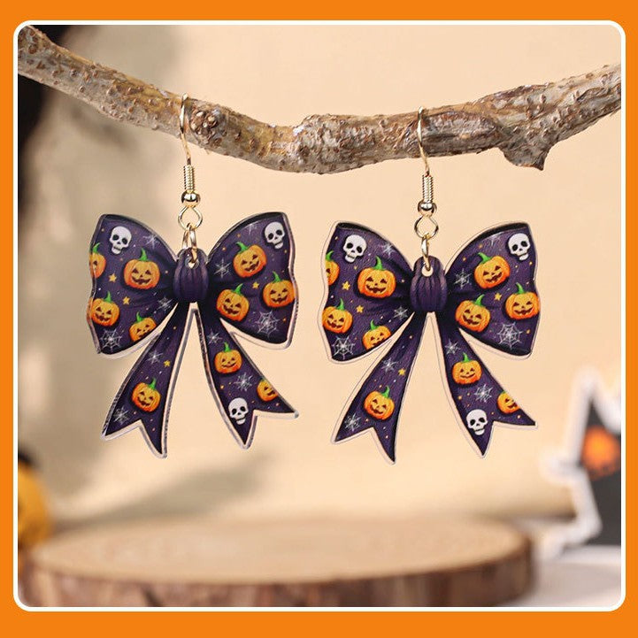 Wholesale Halloween Gothic Acrylic Evil Pumpkin Bow Earrings