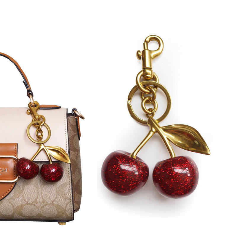Wholesale Polished Plastic Resin Cherry Keychain Bag Pendant Sweet Style Decorative Accessory
