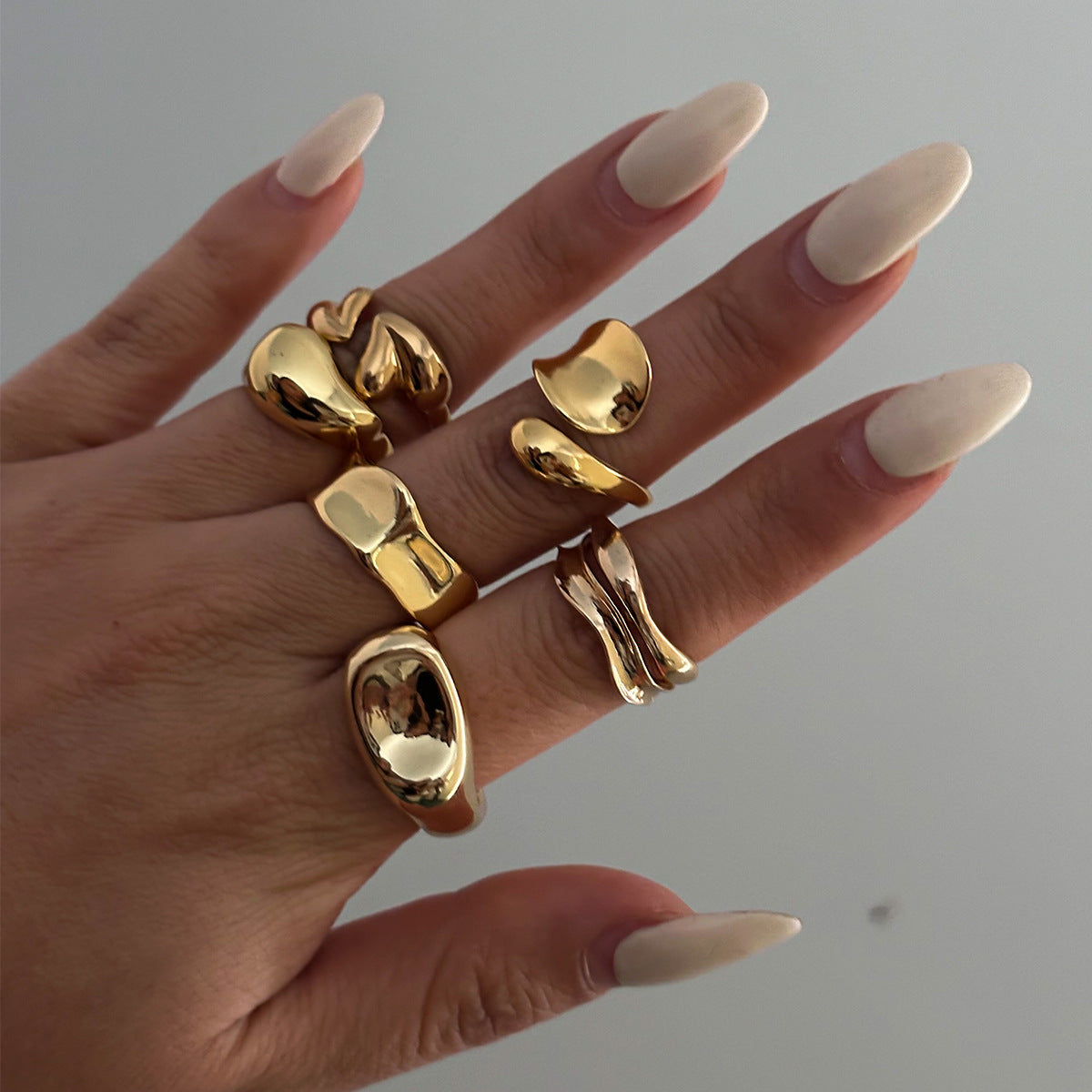 Wholesale Irregular alloy ring 3-piece set smooth geometric