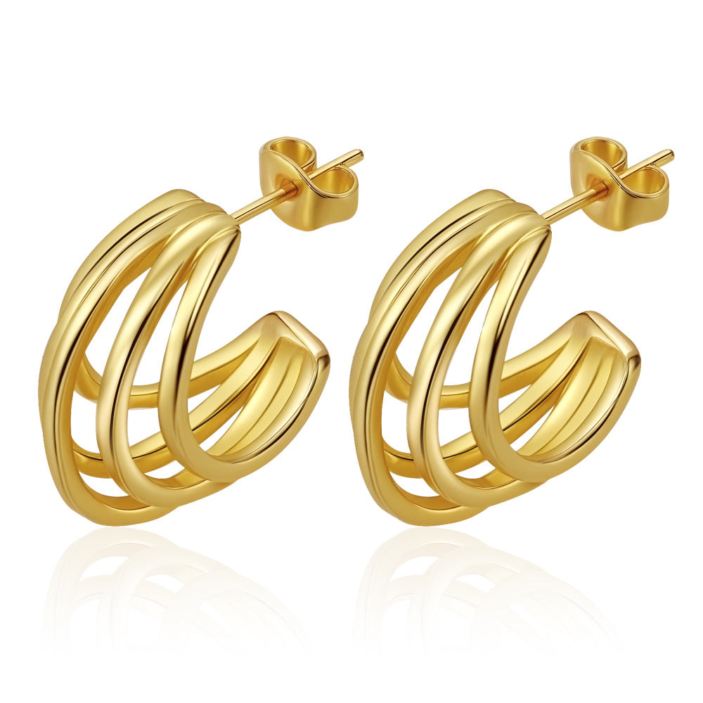 Wholesale Multi-Layered Titanium Steel Earrings European Retro Gold Electroplated for Women Boutique Resale
