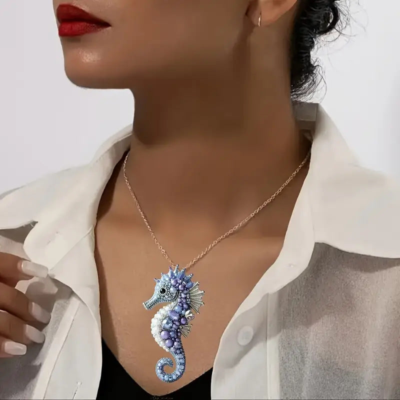 Wholesale marine series diamond seahorse pattern 2D acrylic suit earrings necklace