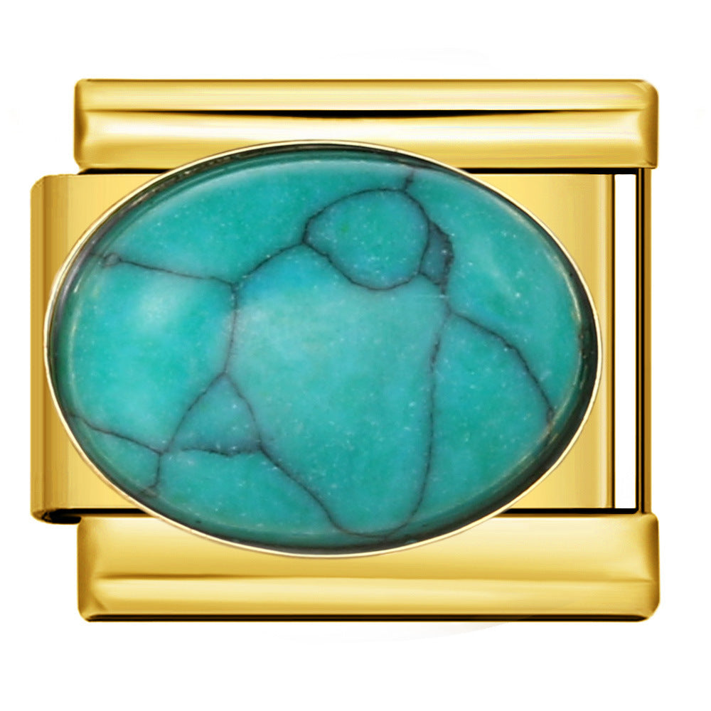 Wholesale Italian Charm Bracelet 9mm DIY Splicing Removable Large Oval Color Stone Stainless Steel Composable Bracelet