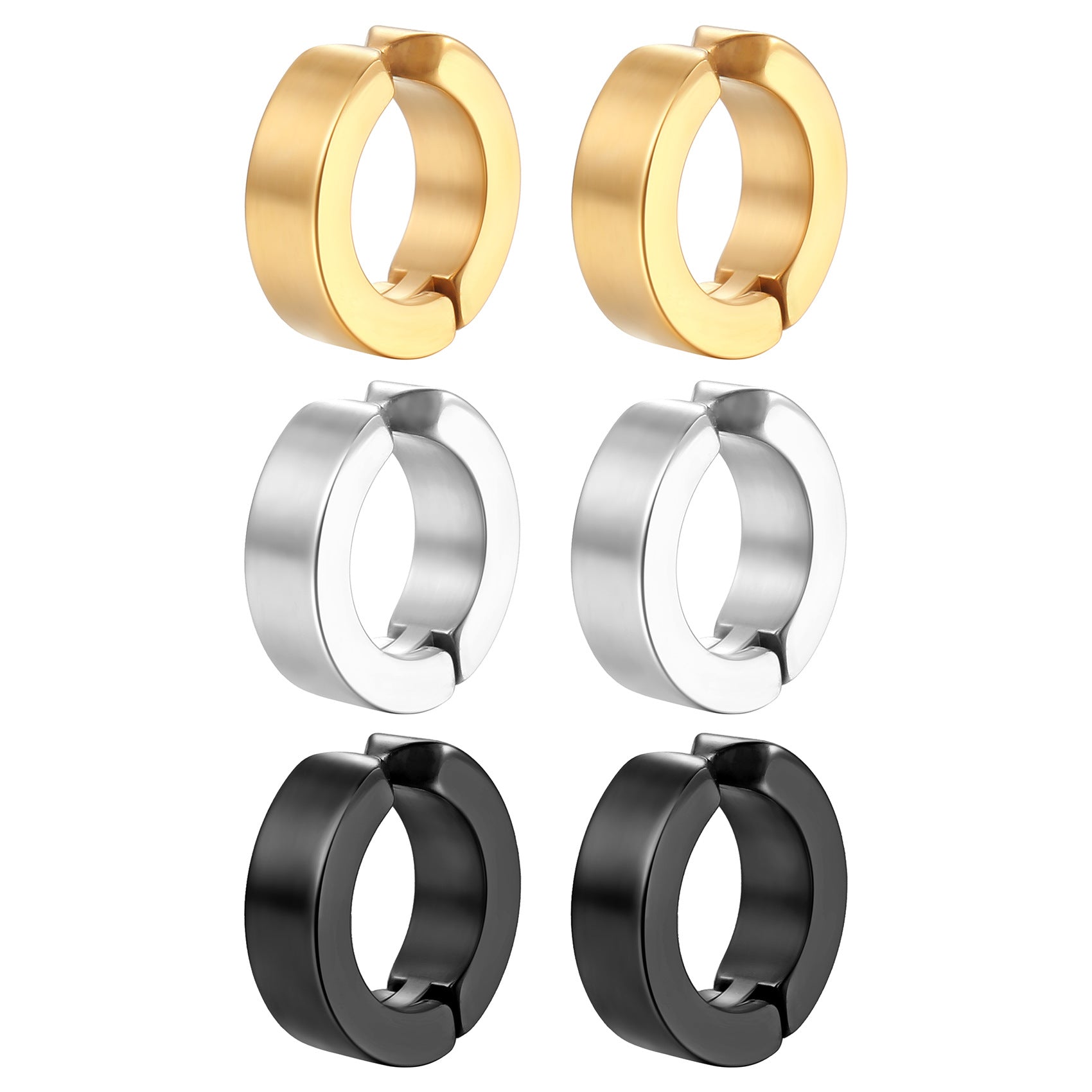 Wholesale punk style men's hole-free round titanium steel flat ear clip earrings