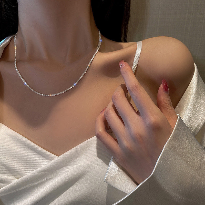Wholesale Gypsophila Sparkling Necklace for Women Italian Clavicle Chain Necklace Simple Glitter Plain Chain Stackable Design
