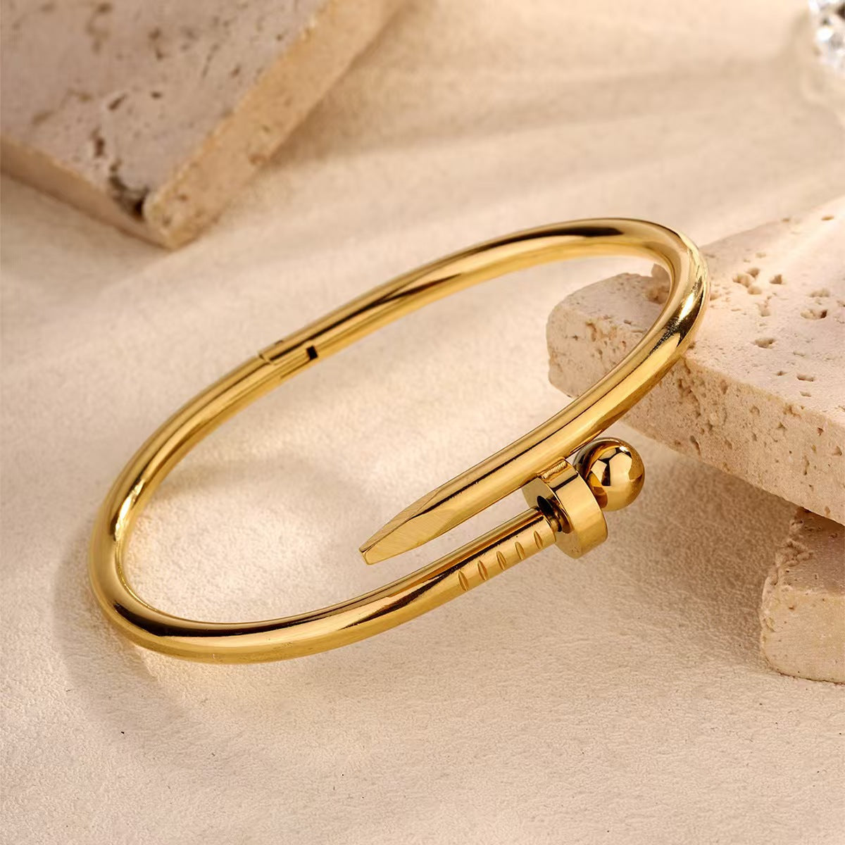 Wholesale  Fashion Titanium Steel Nail Bracelet Ring High-end Sense Internet Celebrity Light Luxury 18K Gold Plated Hand Jewelry