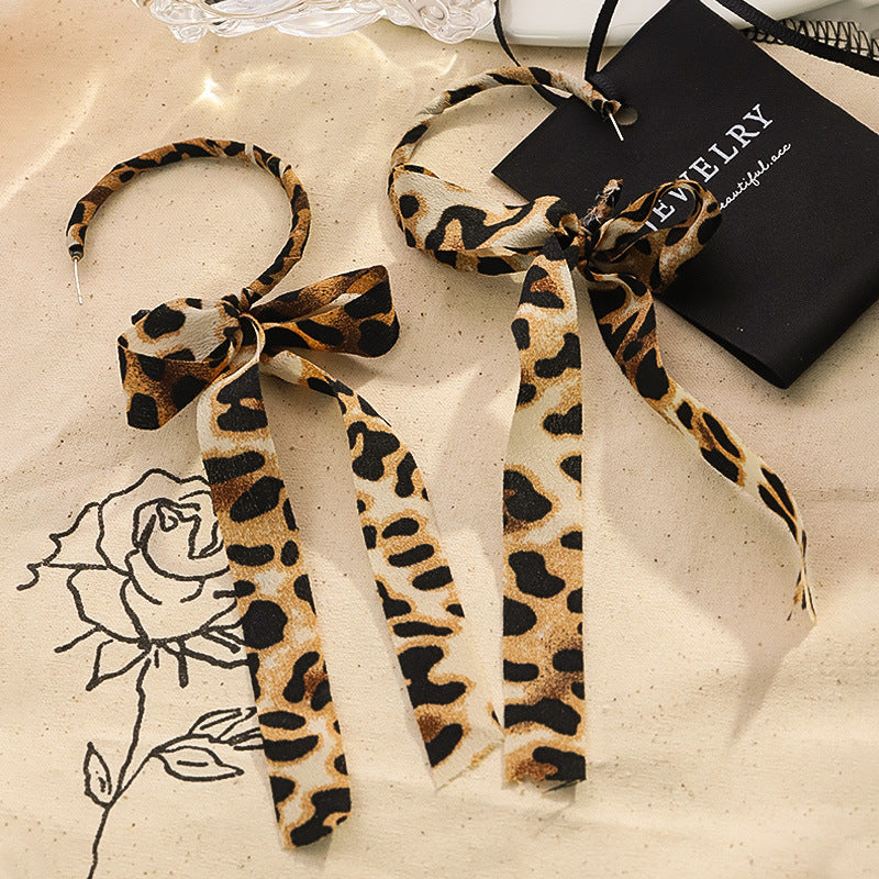 Wholesale  Leopard Ribbon Bow Earrings