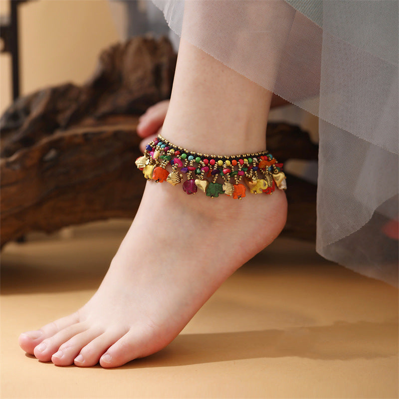 Wholesale Hand-woven ethnic style small elephant bracelet bohemian holiday bracelet anklets