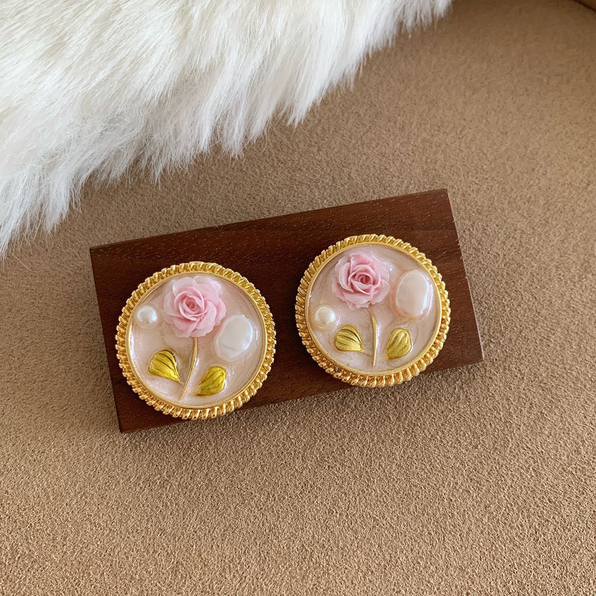 Wholesale oil painting pearl Monet garden earrings silver needle exquisite  design sense of medieval earrings