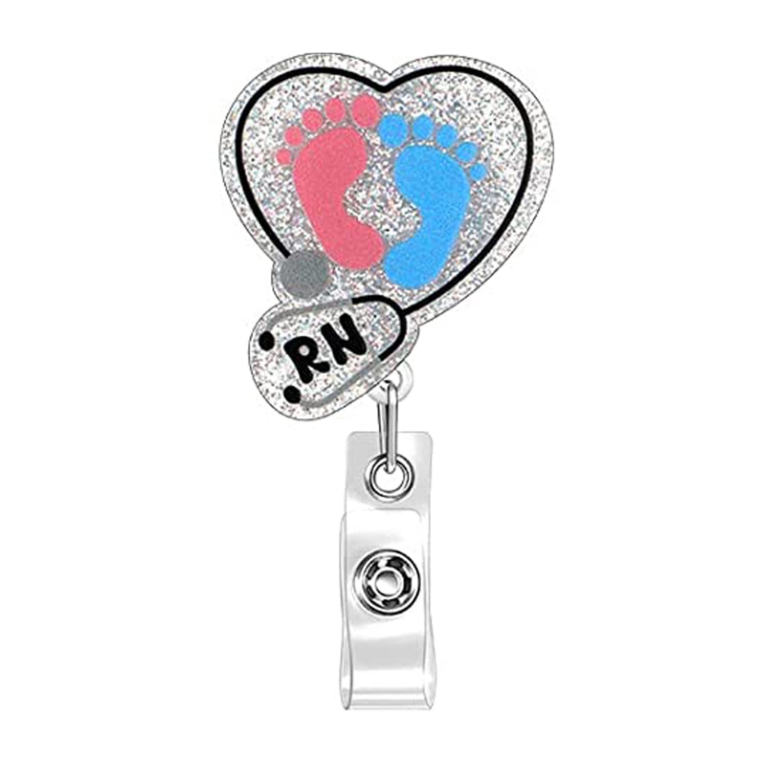 Wholesale Badge Reels Glitter Acrylic Baby Bottle Rainbow Retractable Keychain