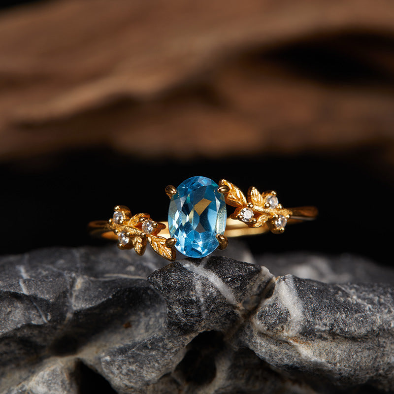 Wholesale S925 Sterling Silver Natural Topaz Garnet Ring