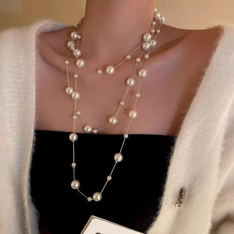 Wholesale Korean Chic Long Pearl Necklace Sweater Chain Jewelry Accessory Gift