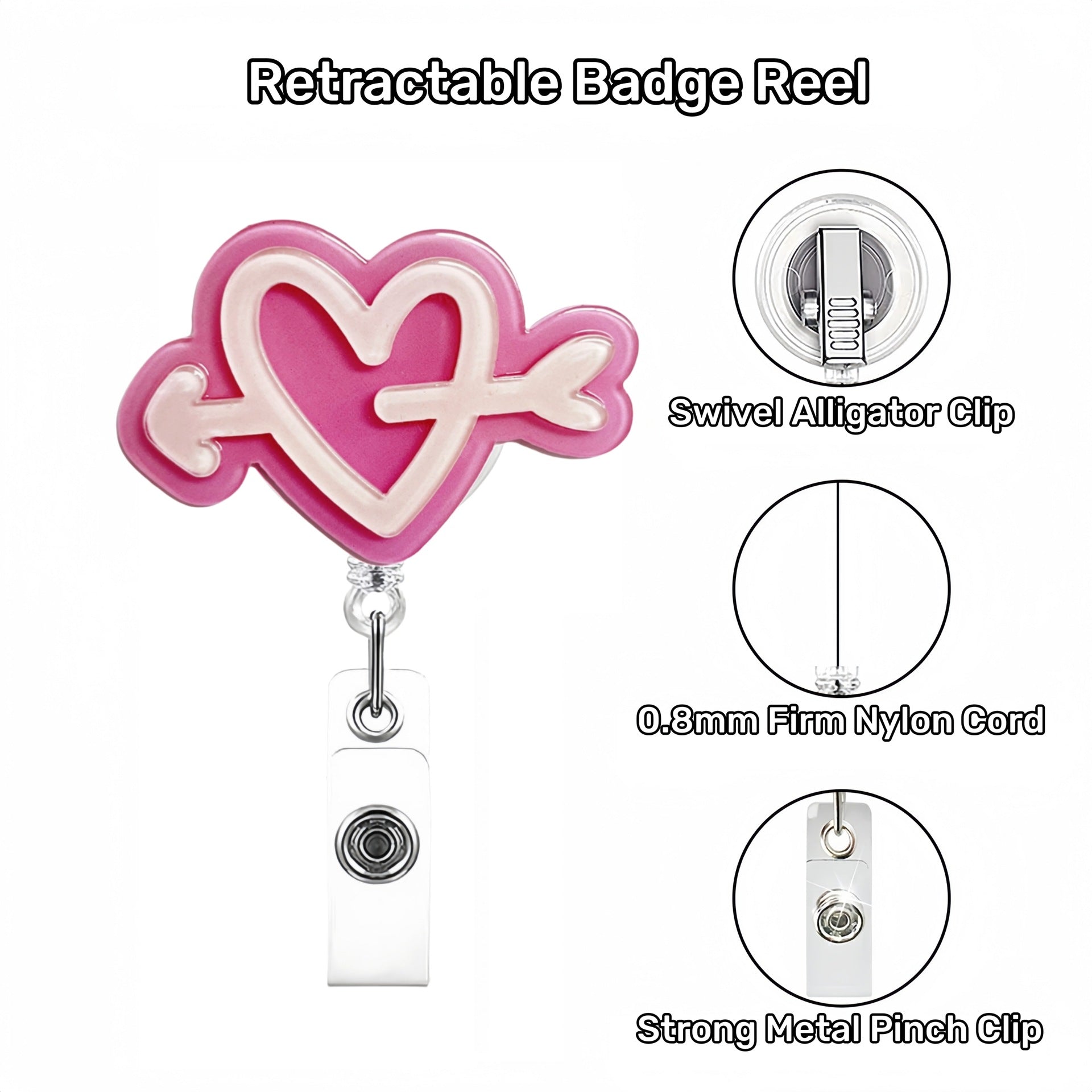 Wholesale Colorful 3D Double-layer Heart-shaped Acrylic Retractable Clip Badge Keychain