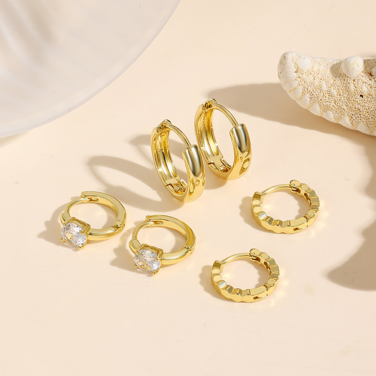 Wholesale Irregular one card three pairs of copper zircon earrings set