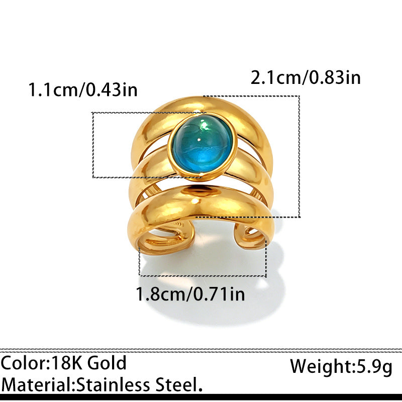 Wholesale Stainless Steel Open Ring Blue Green Gradient Natural Stone Jewelry Accessory