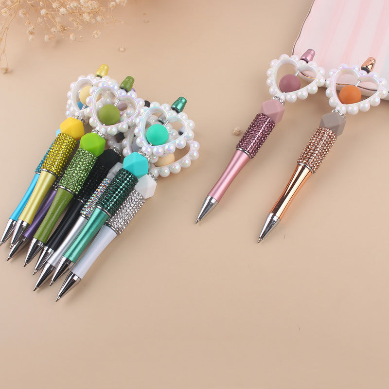Wholesale  Diamond plastic love beaded pen  ballpoint pen color plastic pen