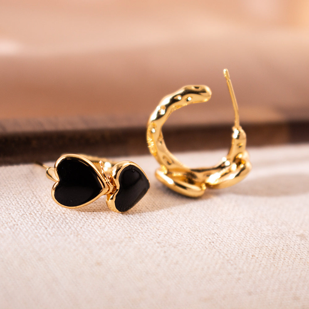 Wholesale Silver Needle Oil Drop Double Heart Earrings