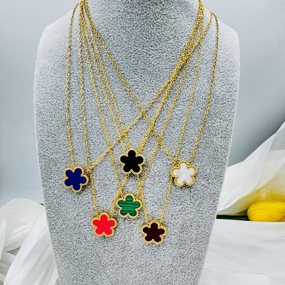 Wholesale Four-leaf Clover Plum Blossom 15MM Titanium Steel Necklace Choker Necklaces ACC-NE-QianHui001