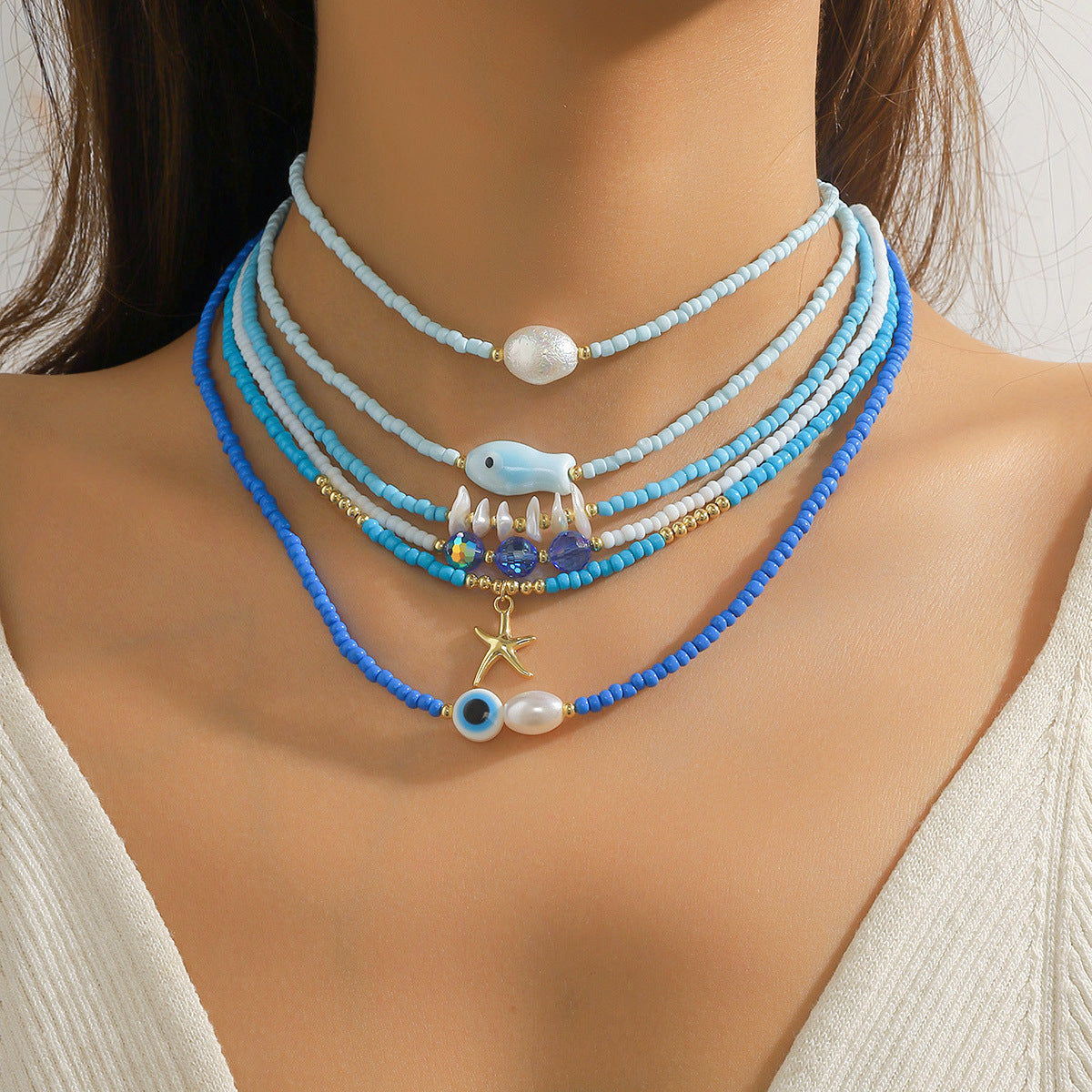 Wholesale  Beaded Necklace Cute Amethyst Natural Stone Beaded l Pearl Necklace suit