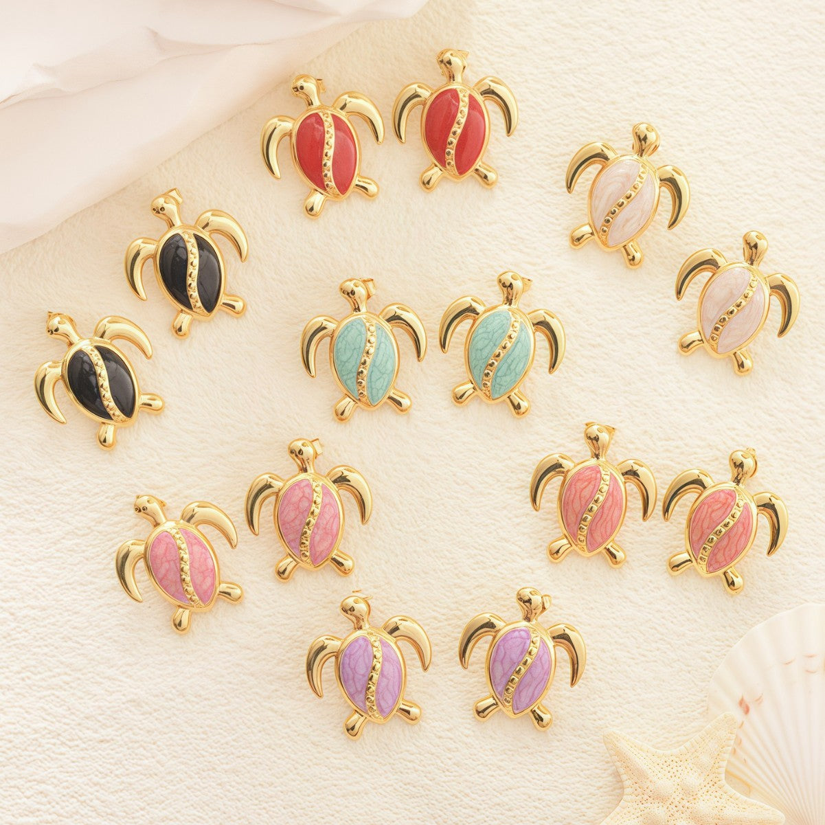 Wholesale Stylish Stainless Steel Enamel Cute Turtle Earrings