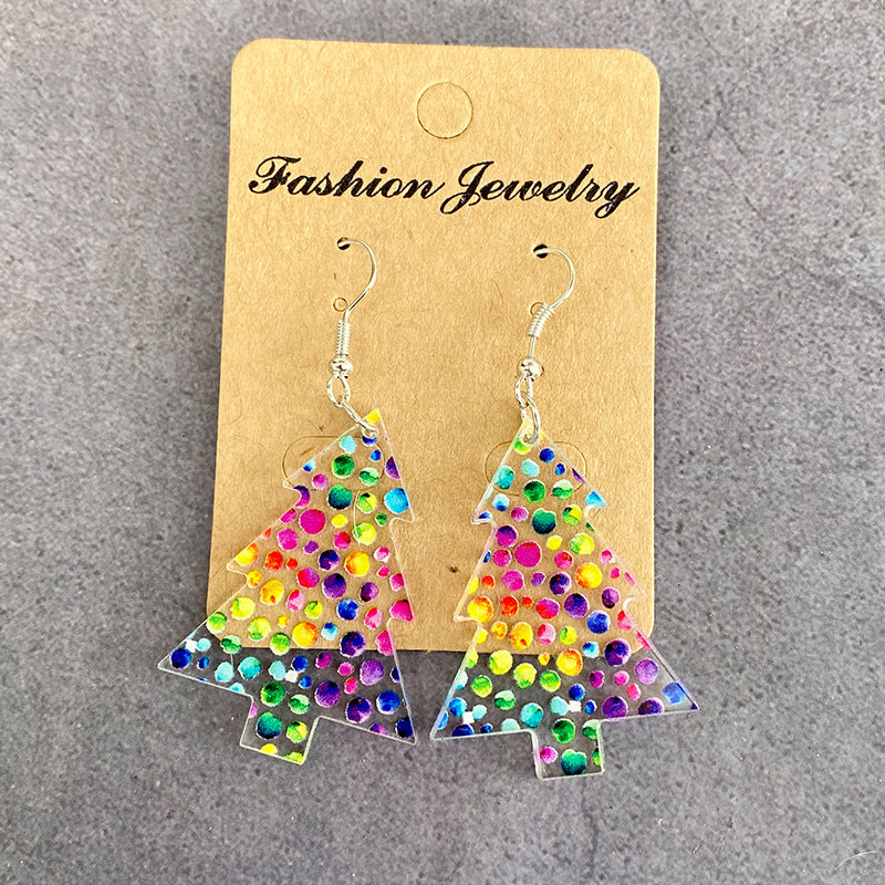 Wholesale Christmas Tree Colorful Acrylic Hollow Earrings ACC-ES-XinChuan068