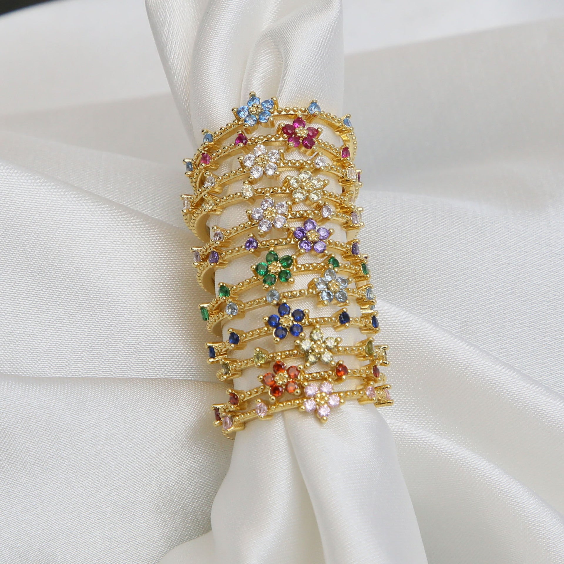 Wholesale  18k Brass Color Zirconium December Birthstone Small Flower Opening  Ring