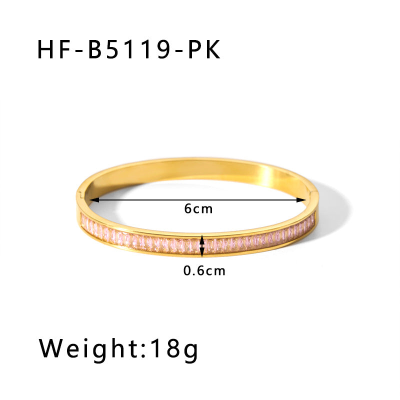 Wholesale Vintage Wide Edge Titanium Steel Inlaid with Zircon 18K Real Gold Stainless Steel Bracelet ACC-BT-Xiny010