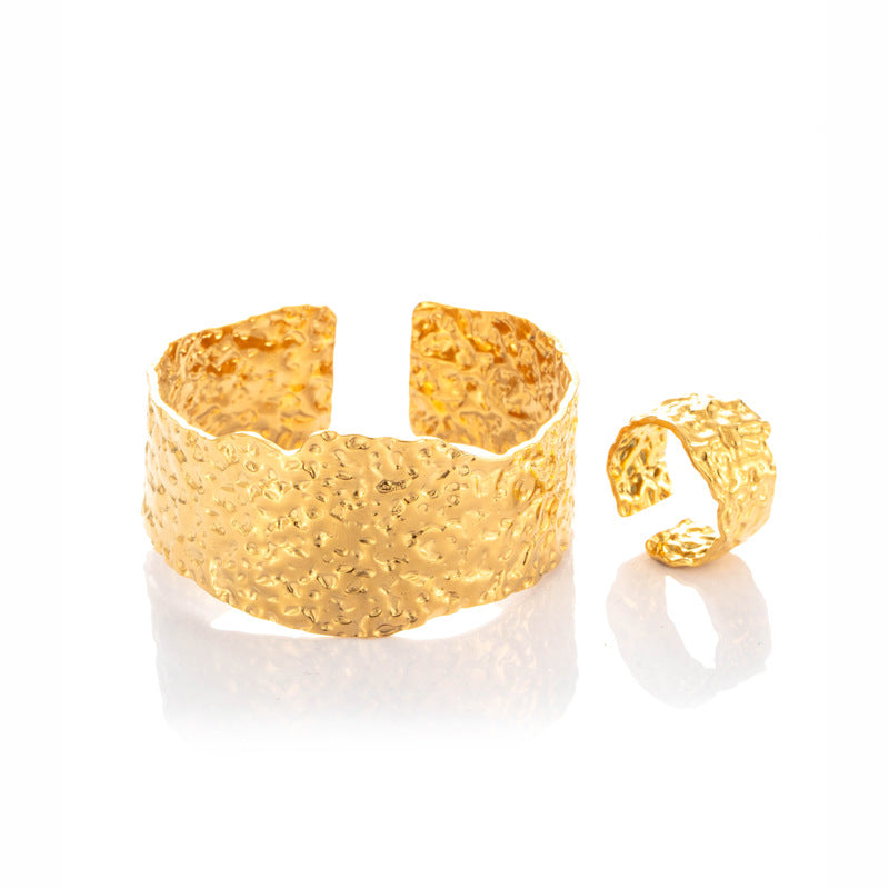 Wholesale Titanium steel wide version metallic irregular pleated opening adjustable bracelet