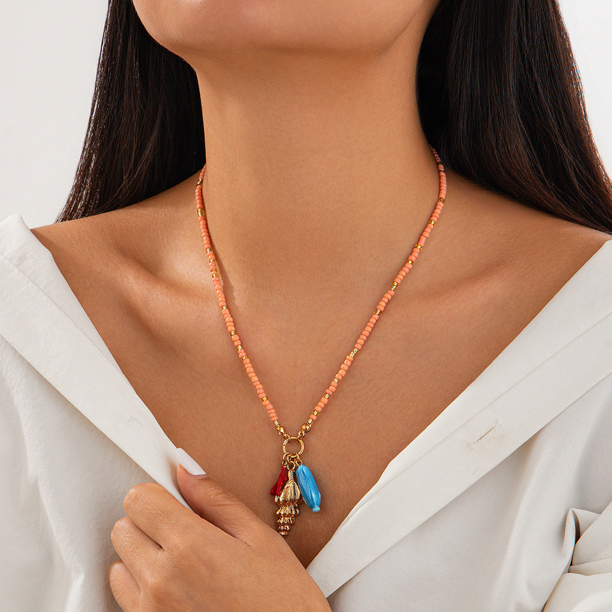 Wholesale ocean wind ins wind conch small fish rice beads necklace