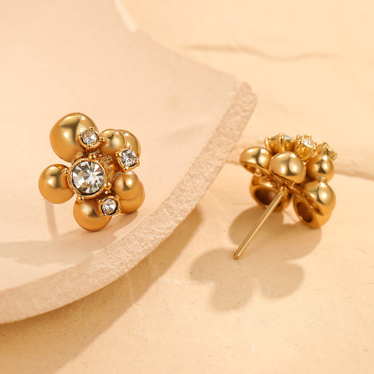 Wholesale  Zircon Beads Flower Stainless Steel Earrings