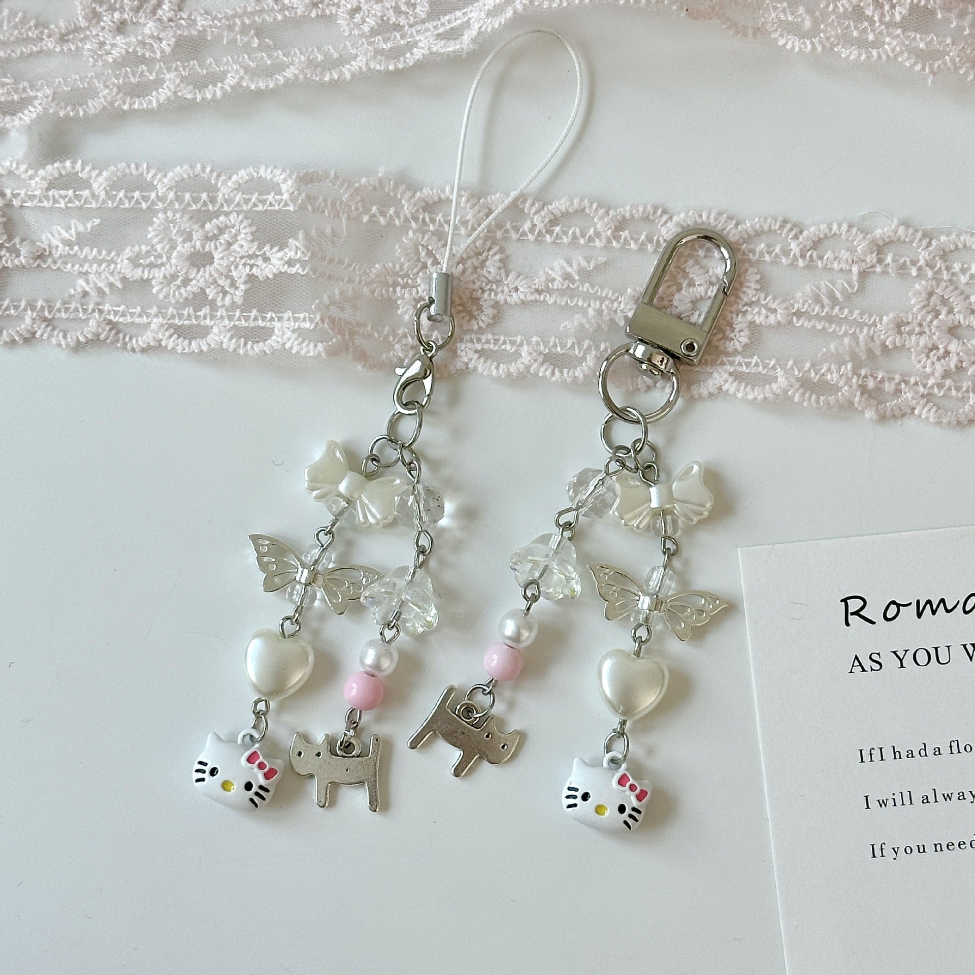 Wholesale Cute Cat Bow Chain Love Wings Keychains
