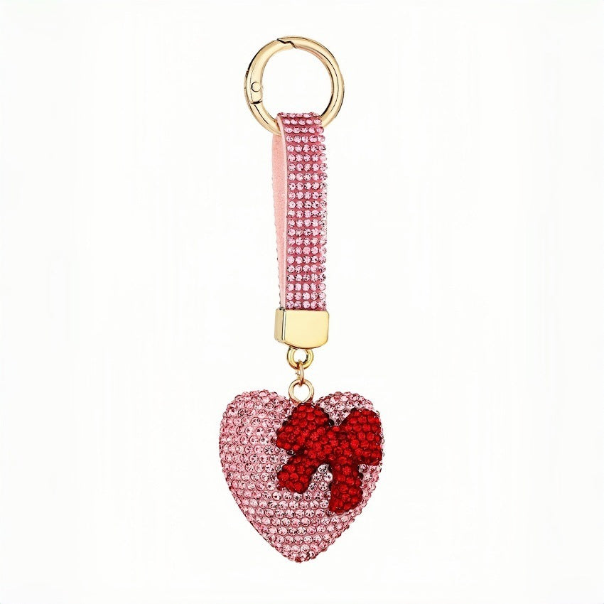 Wholesale European Style Resin Rhinestone Bow Heart Keychain Pendant Decorative Accessory