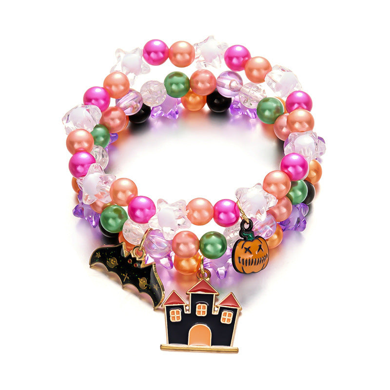 Wholesale  Halloween Bracelets Cute Ghost Pumpkin Pendants Elastic Beaded Bracelets